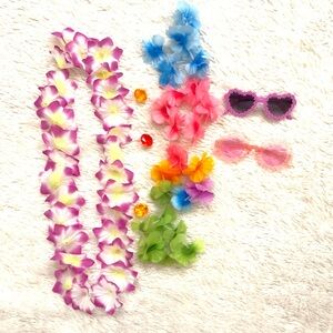 Colorful Kids Flower Lei and Sunglasses Set